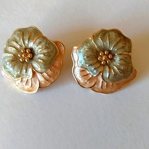 VINTAGE EARRINGS by MONET CLOISIONNE FLOWER PETALS 1980s